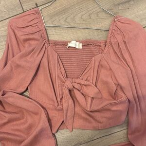 Altar'd State Dusty Rose Tie-Front Crop Top